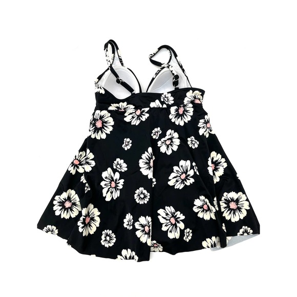 Womens One Piece Swimsuit Black White Pink Accent Size 12 NWT - Picture 2 of 4